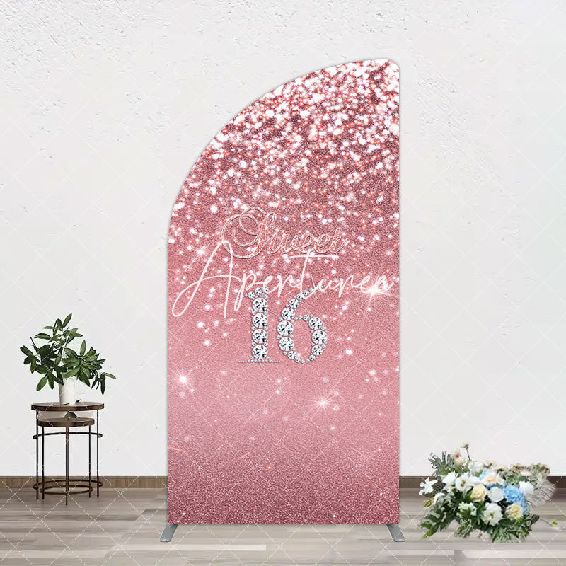 Aperturee - Aperturee Rose Gold Glitter Sweet 16 Birthday Arch Backdrop