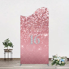 Aperturee - Aperturee Rose Gold Glitter Sweet 16 Birthday Arch Backdrop