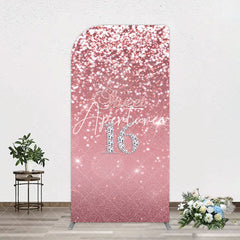 Aperturee - Aperturee Rose Gold Glitter Sweet 16 Birthday Arch Backdrop