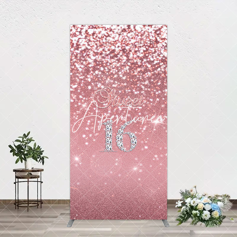 Aperturee - Aperturee Rose Gold Glitter Sweet 16 Birthday Arch Backdrop