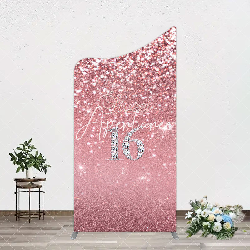 Aperturee - Aperturee Rose Gold Glitter Sweet 16 Birthday Arch Backdrop