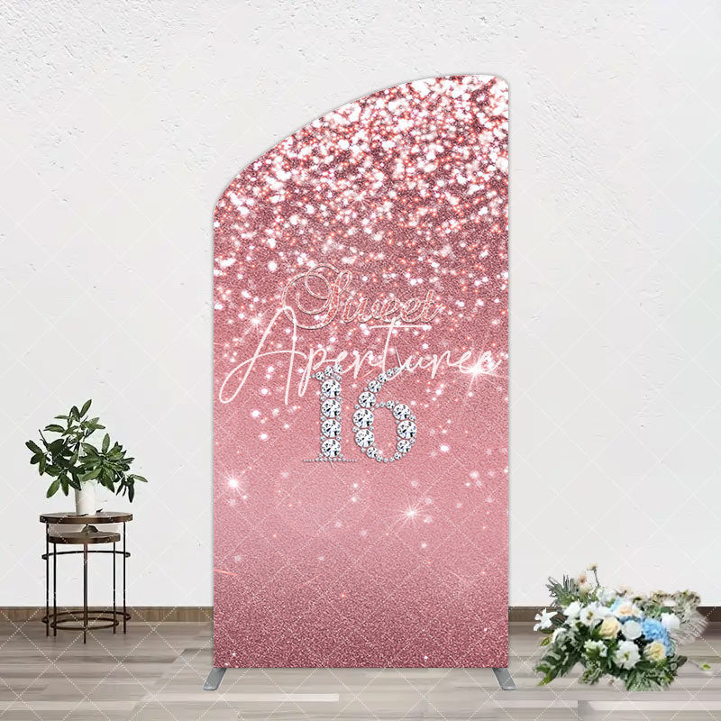 Aperturee - Aperturee Rose Gold Glitter Sweet 16 Birthday Arch Backdrop