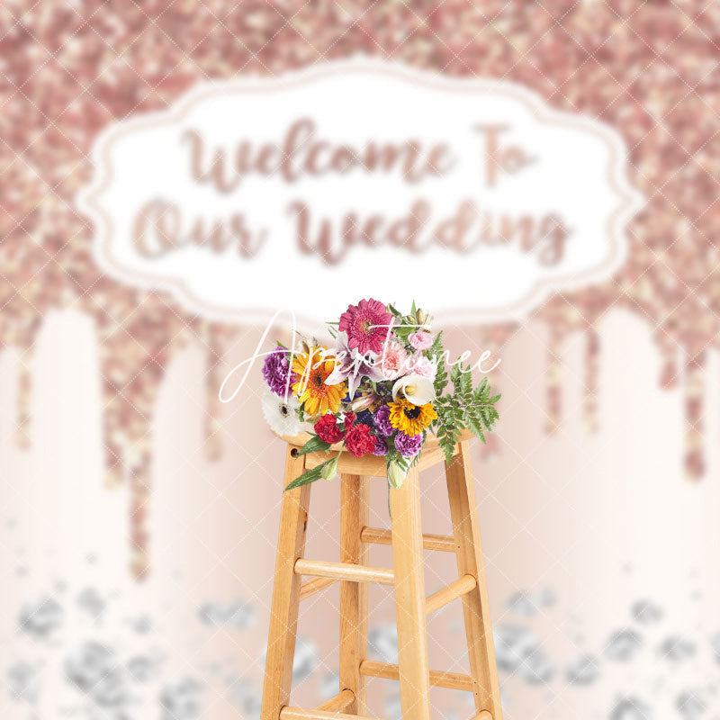 Aperturee - Aperturee Rose Gold Glitter Welcome To Our Wedding Backdrop