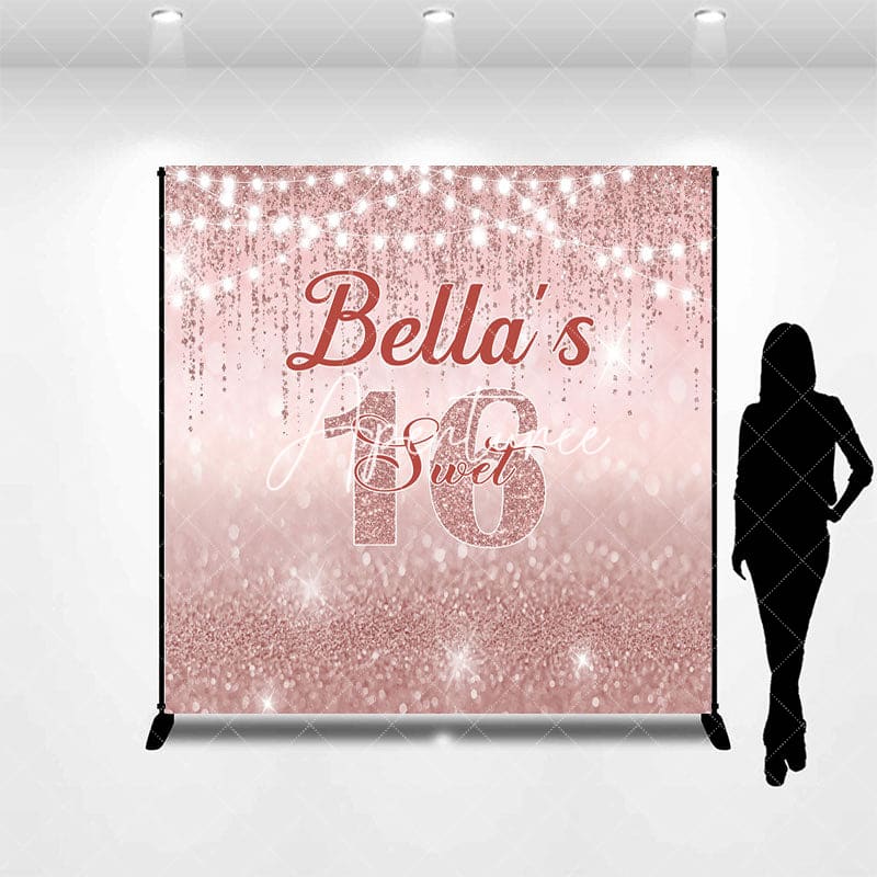 Aperturee - Aperturee Rose Gold Lighted Custom Name Sweet 16 Backdrop