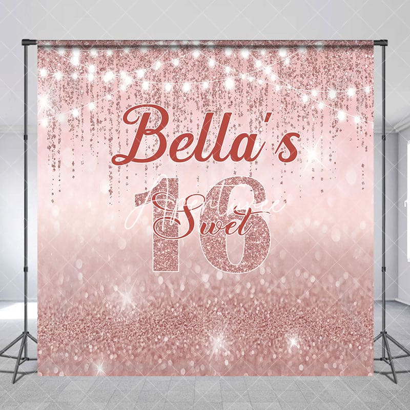 Aperturee - Aperturee Rose Gold Lighted Custom Name Sweet 16 Backdrop