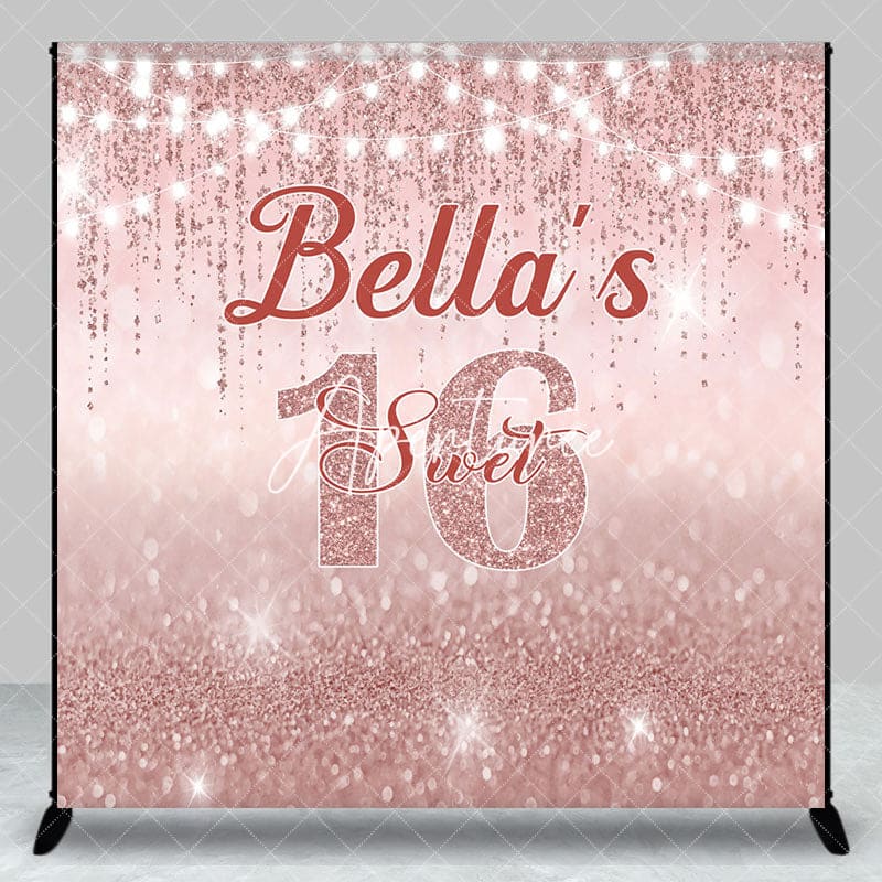 Aperturee - Aperturee Rose Gold Lighted Custom Name Sweet 16 Backdrop