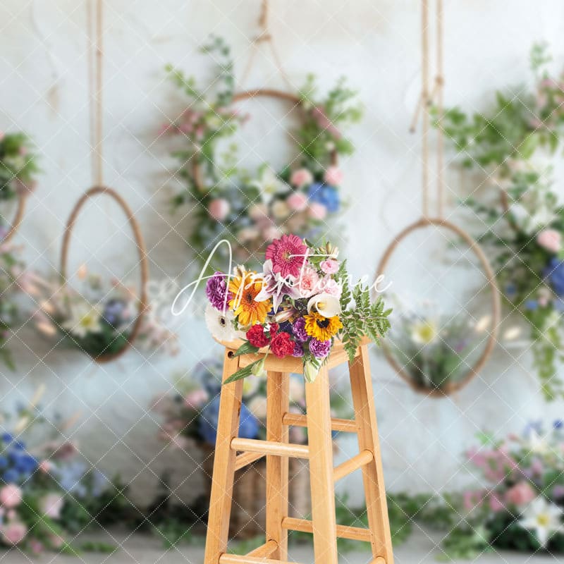 Aperturee - Aperturee Rose Hanging Vine Wreath Spring Floral Backdrop