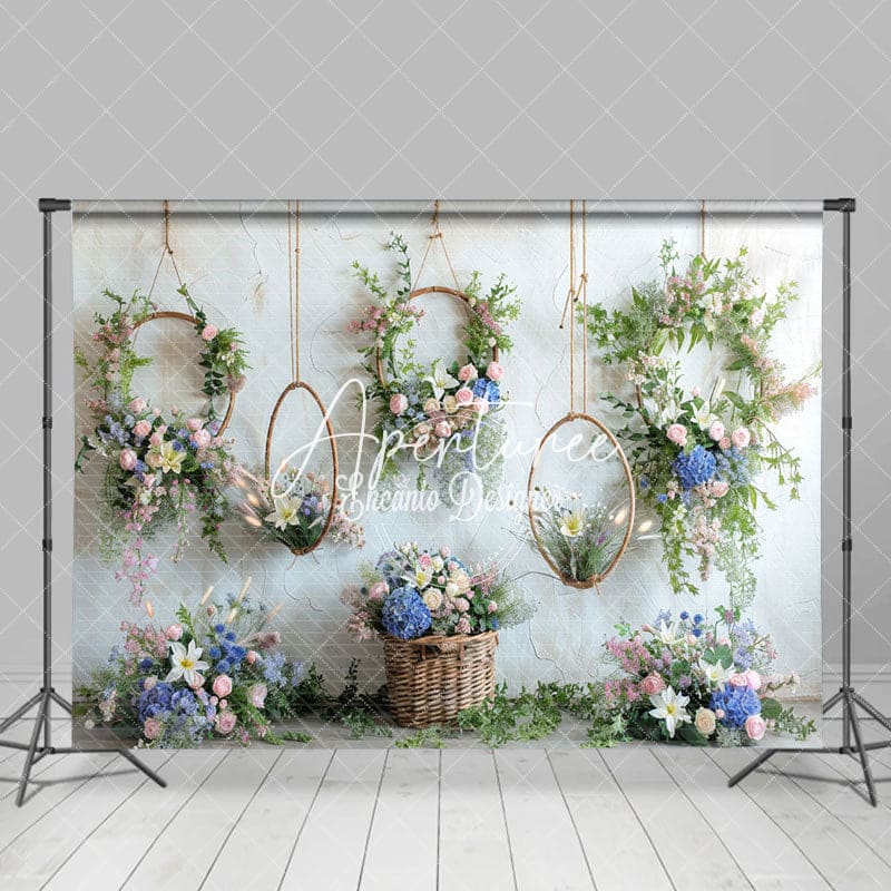 Aperturee - Aperturee Rose Hanging Vine Wreath Spring Floral Backdrop