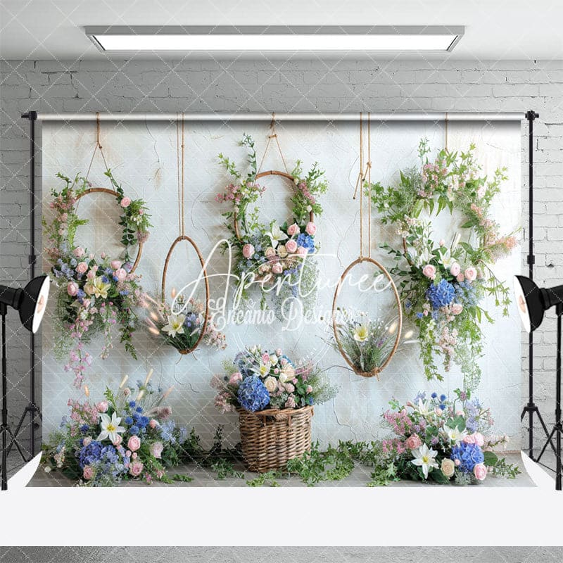 Aperturee - Aperturee Rose Hanging Vine Wreath Spring Floral Backdrop