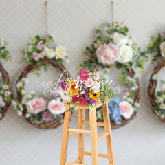 Aperturee - Aperturee Rose Vine Floral Wreath Spring Wedding Photo Backdrop