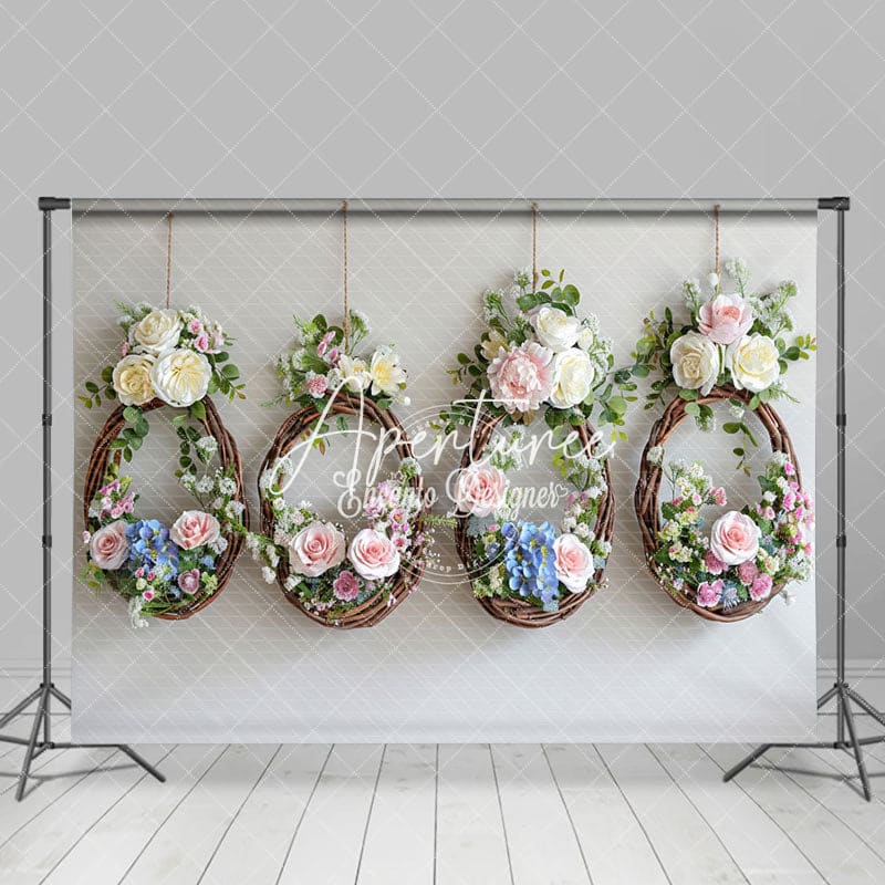 Aperturee - Aperturee Rose Vine Floral Wreath Spring Wedding Photo Backdrop