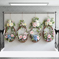 Aperturee - Aperturee Rose Vine Floral Wreath Spring Wedding Photo Backdrop