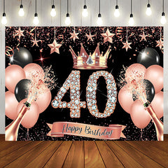 Aperturee - Aperturee Rosegold Queue Happy Birthday Crown Balloon Backdrop