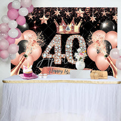 Aperturee - Aperturee Rosegold Queue Happy Birthday Crown Balloon Backdrop