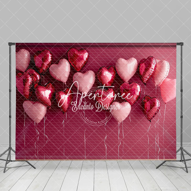 Aperturee - Aperturee Rosey Red Wall Love Balloons Valentines Day Backdrop