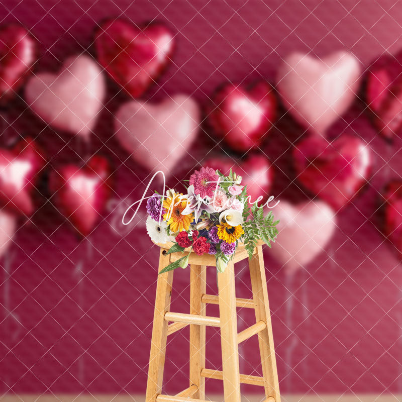 Aperturee - Aperturee Rosey Red Wall Love Balloons Valentines Day Backdrop