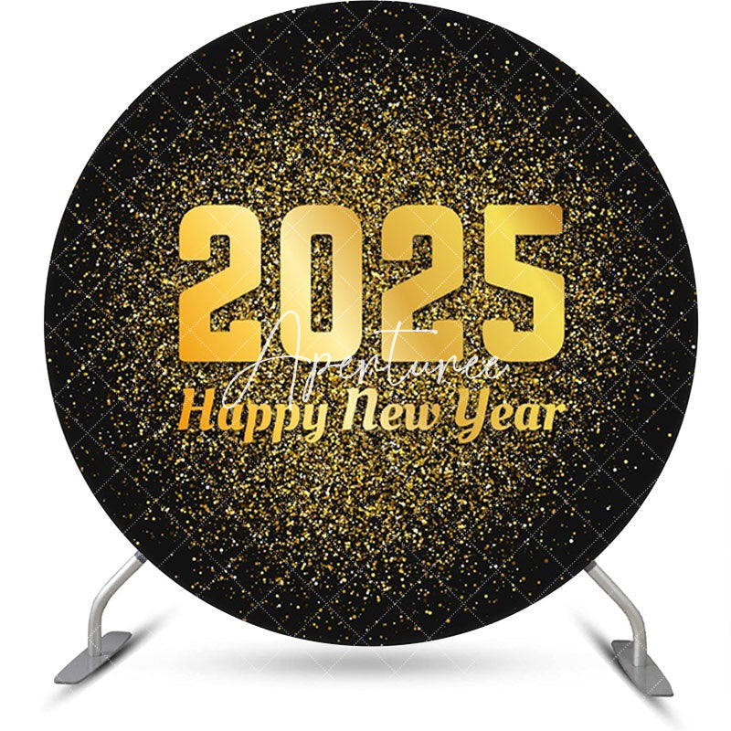 Aperturee - Aperturee Round Black Gold 2025 Happy New Year Party Backdrop