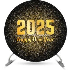 Aperturee - Aperturee Round Black Gold 2025 Happy New Year Party Backdrop