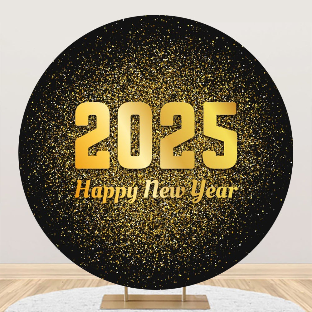 Aperturee - Aperturee Round Black Gold 2025 Happy New Year Party Backdrop