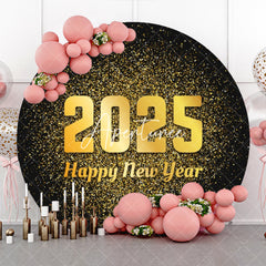 Aperturee - Aperturee Round Black Gold 2025 Happy New Year Party Backdrop