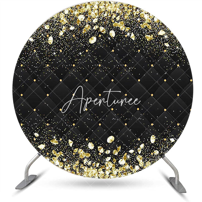 Aperturee - Aperturee Round Black Gold Diamonds Round Birthday Backdrop