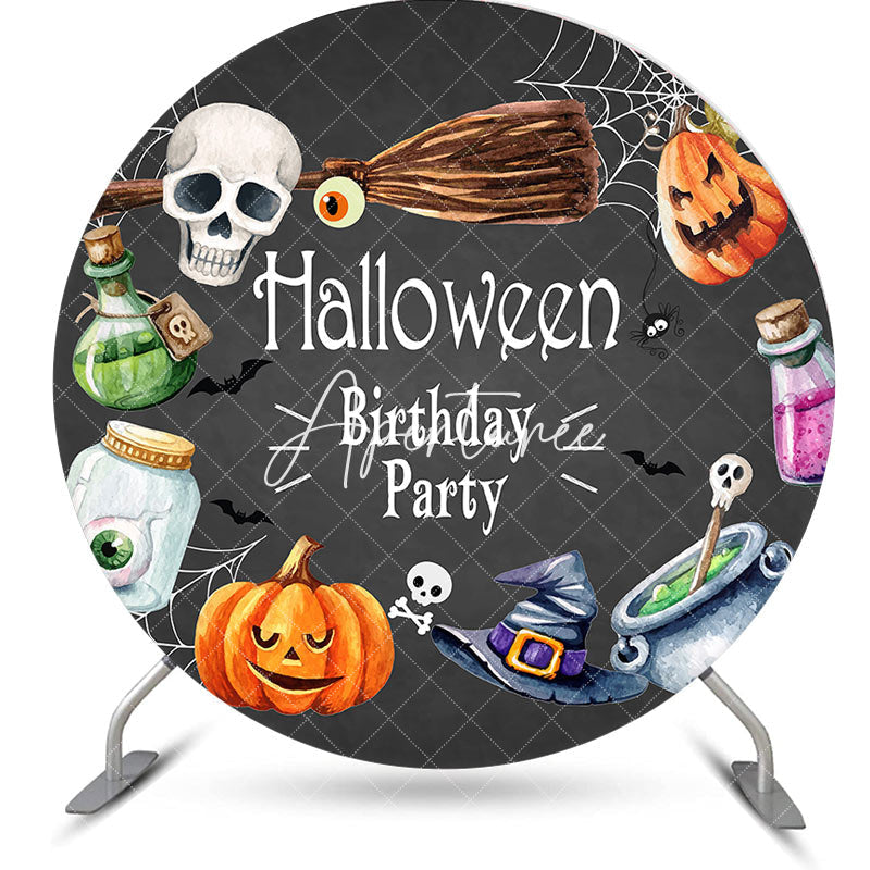 Aperturee - Aperturee Round Black Halloween Vibe Birthday Party Backdrop