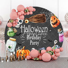 Aperturee - Aperturee Round Black Halloween Vibe Birthday Party Backdrop