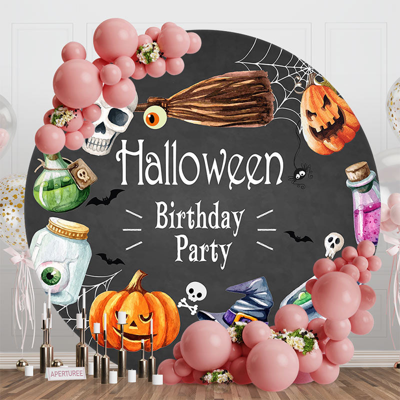 Aperturee - Aperturee Round Black Halloween Vibe Birthday Party Backdrop