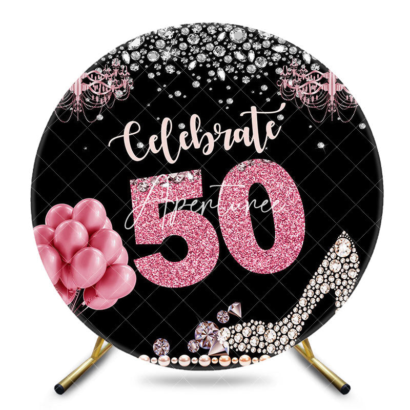 Aperturee - Aperturee Round Black Highheel Celebrate 50th Birthday Backdrop