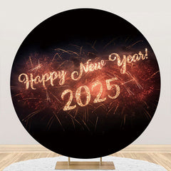 Aperturee - Aperturee Round Black Sparkle 2025 Happy New Year Backdrop