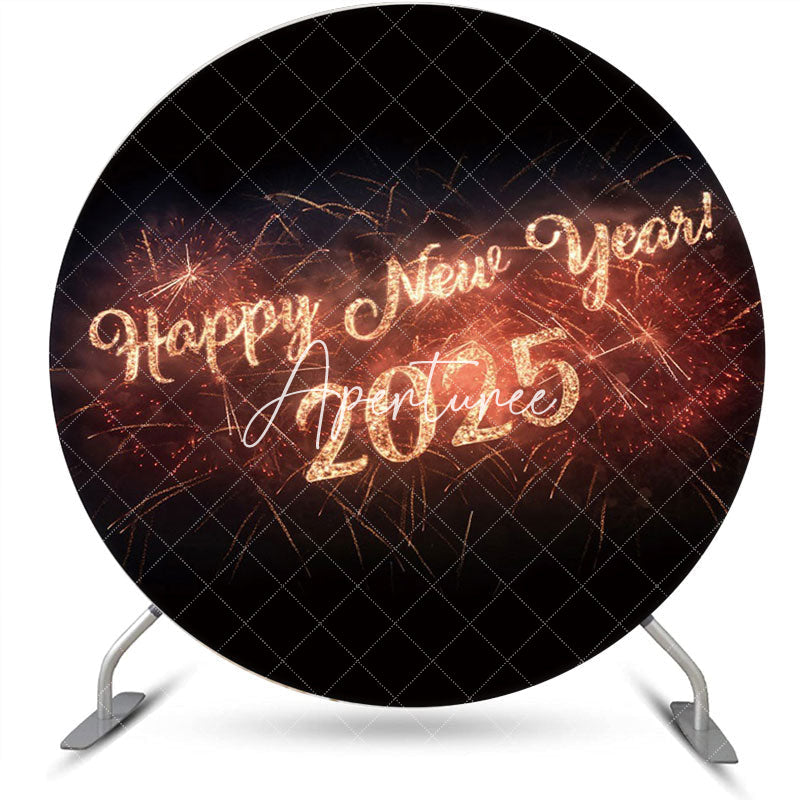 Aperturee - Aperturee Round Black Sparkle 2025 Happy New Year Backdrop