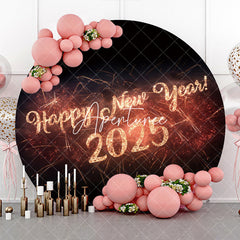 Aperturee - Aperturee Round Black Sparkle 2025 Happy New Year Backdrop