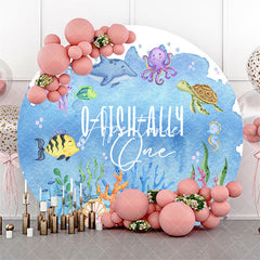 Aperturee - Aperturee Round Blue Undersea O Fish Ally One Birthday Backdrop