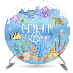 Aperturee - Aperturee Round Blue Undersea O Fish Ally One Birthday Backdrop