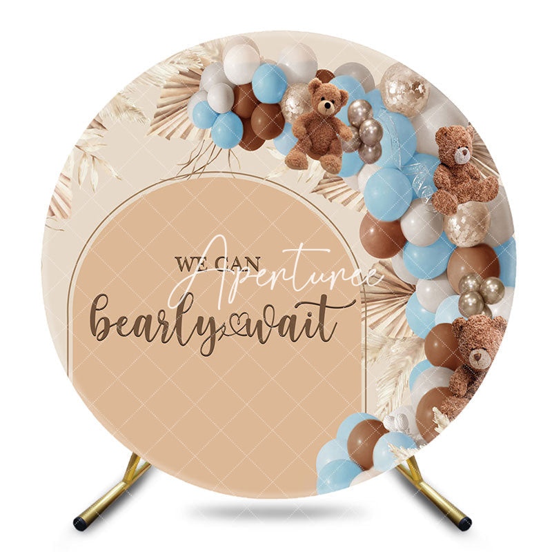 Aperturee - Aperturee Round Brown Bear Boho Balloons Bearly Wait Backdrop