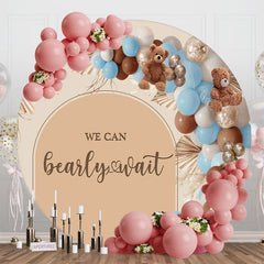 Aperturee - Aperturee Round Brown Bear Boho Balloons Bearly Wait Backdrop