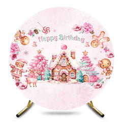 Aperturee - Aperturee Round Christmas Gingerbread House Birthday Backdrop