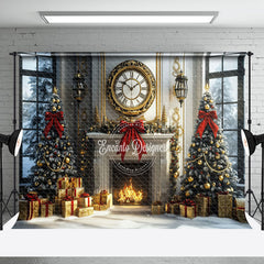 Aperturee - Aperturee Round Clock Fireplace Golden Gift Box Xmas Backdrop