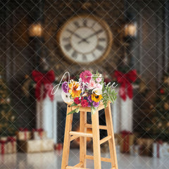 Aperturee - Aperturee Round Clock White Fireplace Gift Box Xmas Backdrop