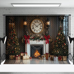 Aperturee - Aperturee Round Clock White Fireplace Gift Box Xmas Backdrop