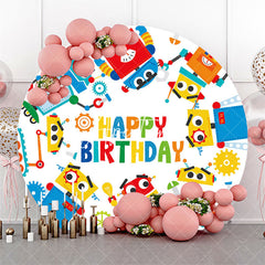 Aperturee - Aperturee Round Colorful Measuring Robot Birthday Backdrop