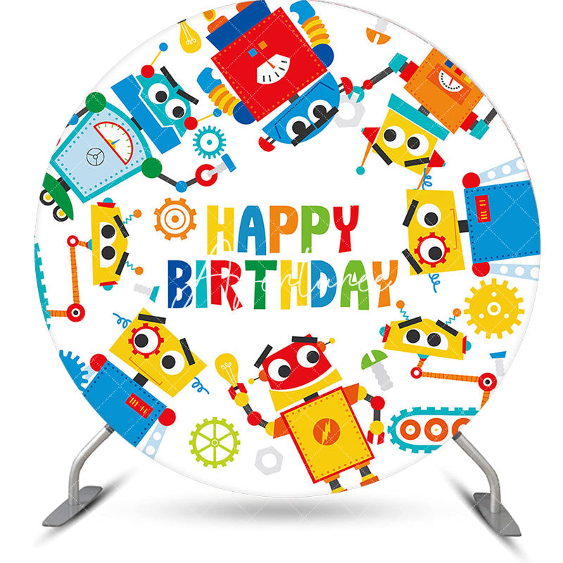 Aperturee - Aperturee Round Colorful Measuring Robot Birthday Backdrop