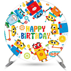 Aperturee - Aperturee Round Colorful Measuring Robot Birthday Backdrop