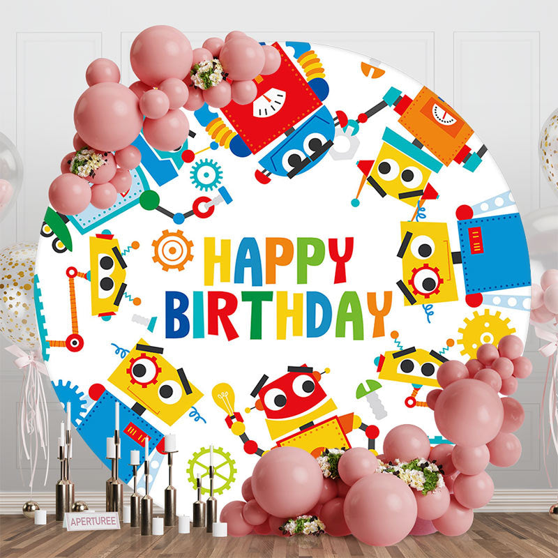 Aperturee - Aperturee Round Colorful Measuring Robot Birthday Backdrop