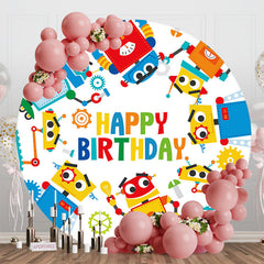 Aperturee - Aperturee Round Colorful Measuring Robot Birthday Backdrop