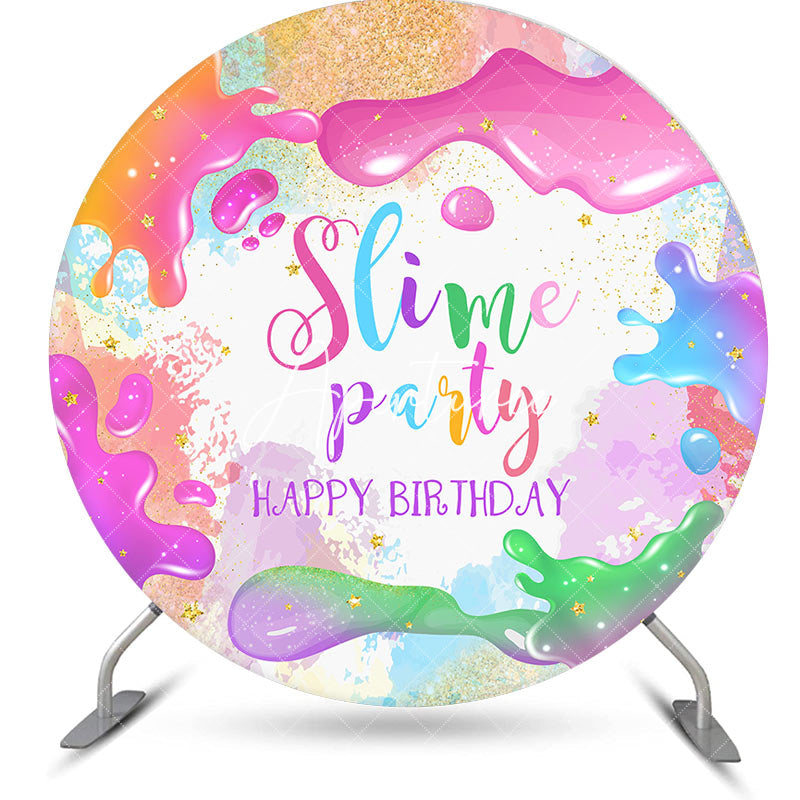 Aperturee - Aperturee Round Colorful Splash Slime Birthday Party Backdrop