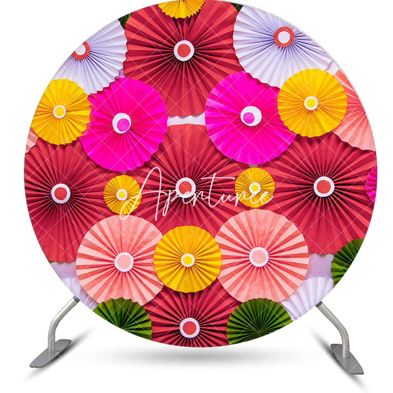 Aperturee - Aperturee Round Dense Colorful Paper Fan Backdrop For Birthday