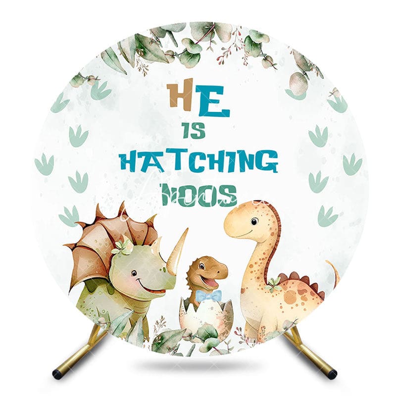 Aperturee - Aperturee Round Dinosaur Hatching Noos Baby Shower Backdrop