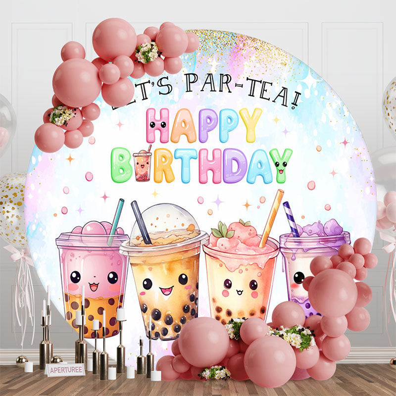 Aperturee - Aperturee Round Fairy Tale Boba Milk Tea Birthday Backdrop