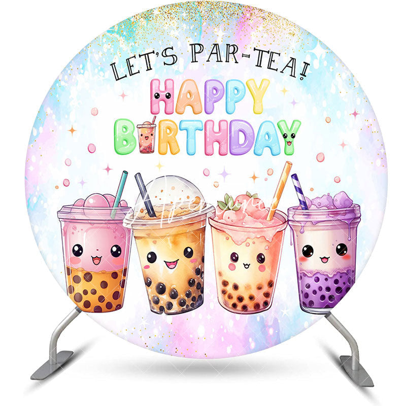 Aperturee - Aperturee Round Fairy Tale Boba Milk Tea Birthday Backdrop